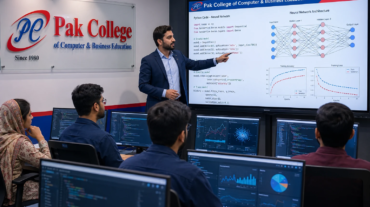 Students learning Python and machine learning in Artificial Intelligence course at Pak College North Nazimabad Karachi